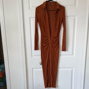 Fashion Nova Rust Long Sleeve Dress